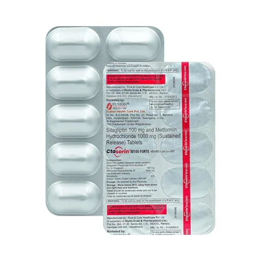 ctasorin m forte 100mg/1000mg tablet Allopathy (Sitagliptin (100mg)) - Uses in Hindi, Side Effects, Substitutes & Price in India