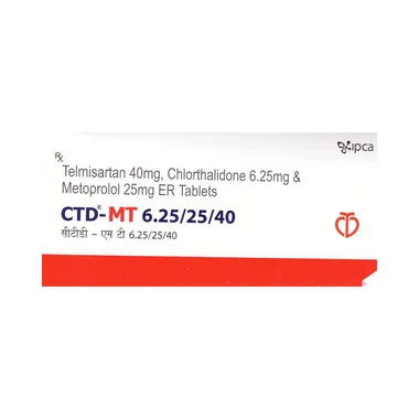 ctd-mt 6.25/25/40 tablet er Allopathy (Chlorthalidone (6.25mg)) - Uses in Hindi, Side Effects, Substitutes & Price in India