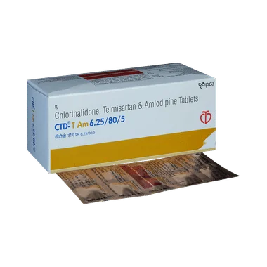 ctd-t am 6.25/80/5 tablet Allopathy (Telmisartan (80mg)) - Uses in Hindi, Side Effects, Substitutes & Price in India