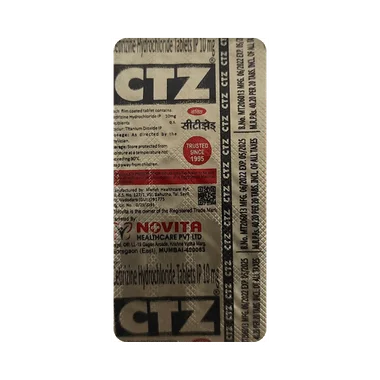 ctz tablet Allopathy (Cetirizine (10mg)) - Uses in Hindi, Side Effects, Substitutes & Price in India