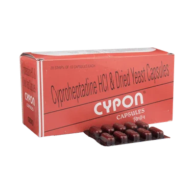cypon capsule Allopathy (Cyproheptadine (2mg)) - Uses in Hindi, Side Effects, Substitutes & Price in India