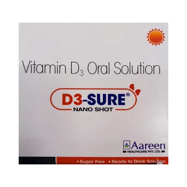 d3 sure nano shot oral solution 5ml Allopathy (Vitamin D3 (60000IU)) - Uses in Hindi, Side Effects, Substitutes & Price in India