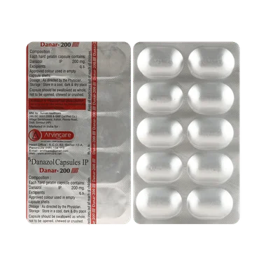 danar 200mg capsule Allopathy (Danazol (200mg)) - Uses in Hindi, Side Effects, Substitutes & Price in India