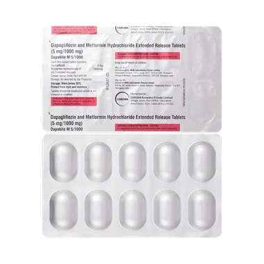 dapabite m 5mg/1000mg tablet Allopathy (Dapagliflozin (5mg)) - Uses in Hindi, Side Effects, Substitutes & Price in India