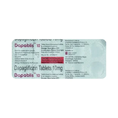 dapablis 10mg tablet Allopathy (Dapagliflozin (10mg)) - Uses in Hindi, Side Effects, Substitutes & Price in India