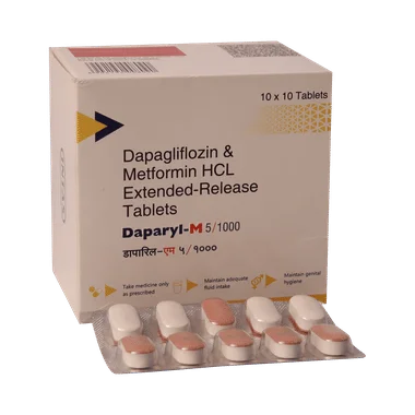 daparyl m 5mg/1000mg tablet Allopathy (Dapagliflozin (5mg)) - Uses in Hindi, Side Effects, Substitutes & Price in India