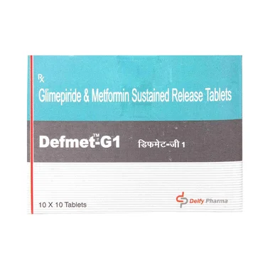 defmet g 1mg/500mg tablet Allopathy (Glimepiride (1mg)) - Uses in Hindi, Side Effects, Substitutes & Price in India