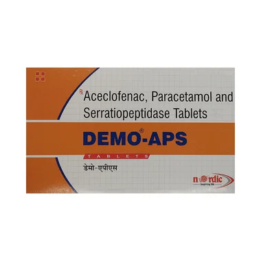 demo aps 100mg/325mg/15mg tablet Allopathy (Aceclofenac (100mg)) - Uses in Hindi, Side Effects, Substitutes & Price in India