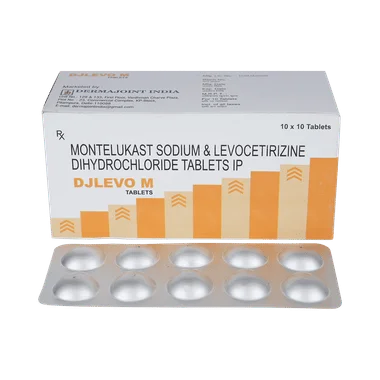 djlevo m 5mg/10mg tablet Allopathy (Levocetirizine (5mg)) - Uses in Hindi, Side Effects, Substitutes & Price in India