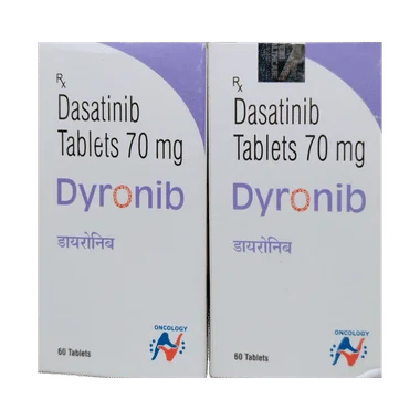 dyronib 70mg tablet Allopathy (Dasatinib (70mg)) - Uses in Hindi, Side Effects, Substitutes & Price in India