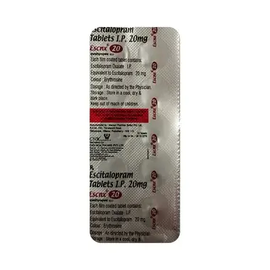 escnx 20mg tablet Allopathy (Escitalopram Oxalate (20mg)) - Uses in Hindi, Side Effects, Substitutes & Price in India