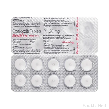etrik 120mg tablet Allopathy (Etoricoxib (120mg)) - Uses in Hindi, Side Effects, Substitutes & Price in India