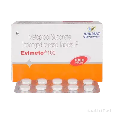 evimeto 100mg tablet Allopathy (Metoprolol Succinate (100mg)) - Uses in Hindi, Side Effects, Substitutes & Price in India