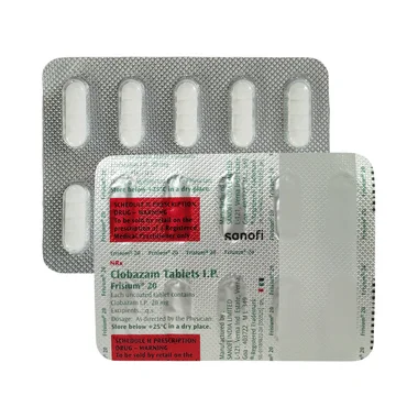 frisium 20mg tablet Allopathy (Clobazam (20mg)) - Uses in Hindi, Side Effects, Substitutes & Price in India