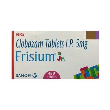 frisium jr 5 tablet Allopathy (Clobazam (5mg)) - Uses in Hindi, Side Effects, Substitutes & Price in India