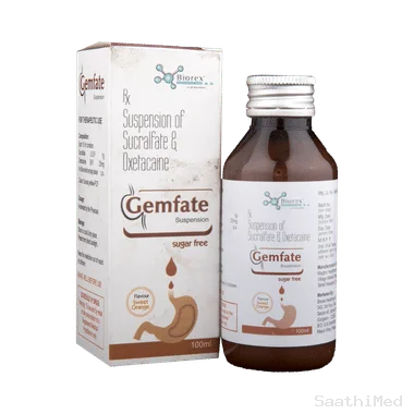 gemfate  suspension sweet orange sugar free Allopathy (Sucralfate (1000mg)) - Uses in Hindi, Side Effects, Substitutes & Price in India