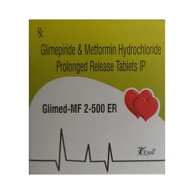 glimed-mf 2/500 er tablet Allopathy (Glimepiride (2mg)) - Uses in Hindi, Side Effects, Substitutes & Price in India