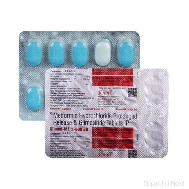glimed mf 2mg/500mg tablet Allopathy (Glimepiride (2mg)) - Uses in Hindi, Side Effects, Substitutes & Price in India