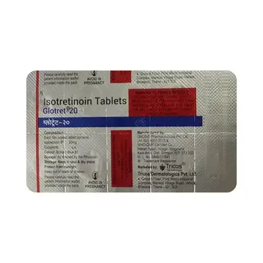 glotret 20 tablet Allopathy (Isotretinoin (20mg)) - Uses in Hindi, Side Effects, Substitutes & Price in India