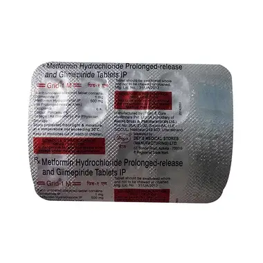 grid 1m tablet pr Allopathy (Glimepiride (1mg)) - Uses in Hindi, Side Effects, Substitutes & Price in India