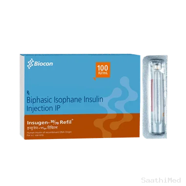 insugen 30/70 100iu refil cartridge Allopathy (Insulin Isophane/NPH (70%)) - Uses in Hindi, Side Effects, Substitutes & Price in India
