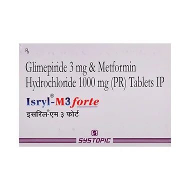 isryl-m3 forte tablet pr Allopathy (Glimepiride (3mg)) - Uses in Hindi, Side Effects, Substitutes & Price in India