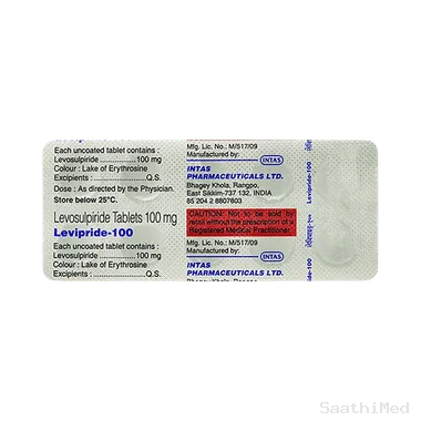 levipride 100mg tablet Allopathy (Levosulpiride (100mg)) - Uses in Hindi, Side Effects, Substitutes & Price in India