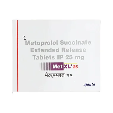 met xl 25 tablet Allopathy (Metoprolol Succinate (23.75mg)) - Uses in Hindi, Side Effects, Substitutes & Price in India