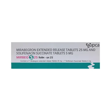 mirbeg-s 25 combo pack Allopathy (Mirabegron (25mg)) - Uses in Hindi, Side Effects, Substitutes & Price in India