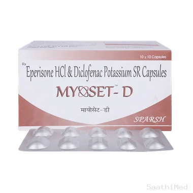 myoset-d 150mg/100mg capsule sr Allopathy (Eperisone (150mg)) - Uses in Hindi, Side Effects, Substitutes & Price in India