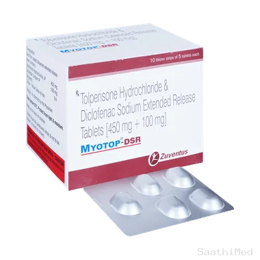myotop-dsr tablet Allopathy (Tolperisone (450mg)) - Uses in Hindi, Side Effects, Substitutes & Price in India