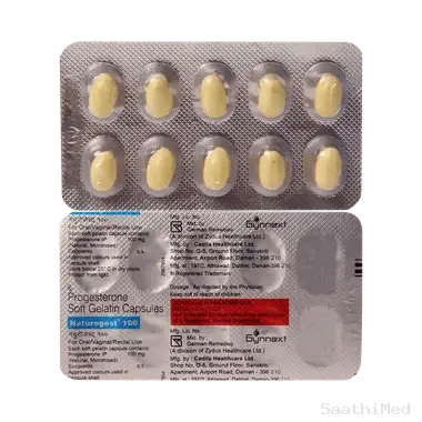 naturogest 100mg soft gelatin capsule Allopathy (Progesterone (100mg)) - Uses in Hindi, Side Effects, Substitutes & Price in India