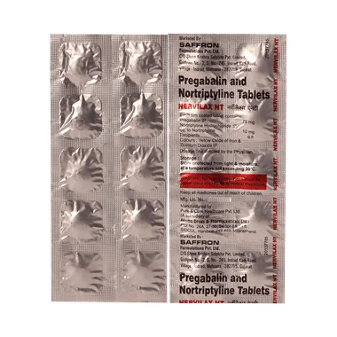 nervilax nt 75mg/10mg tablet Allopathy (Pregabalin (75mg)) - Uses in Hindi, Side Effects, Substitutes & Price in India