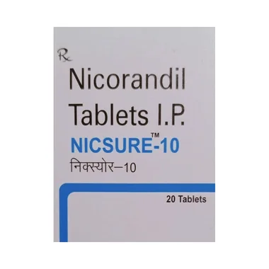 nicsure 10 tablet Allopathy (Nicorandil (10mg)) - Uses in Hindi, Side Effects, Substitutes & Price in India