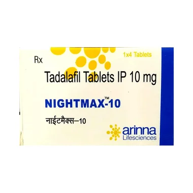 nightmax 10 tablet Allopathy (Tadalafil (10mg)) - Uses in Hindi, Side Effects, Substitutes & Price in India