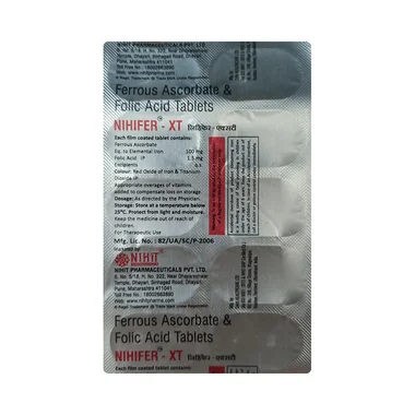 nihifer-xt tablet Allopathy (Ferrous Ascorbate (100mg)) - Uses in Hindi, Side Effects, Substitutes & Price in India