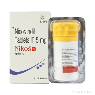 nikos 5 tablet Allopathy (Nicorandil (5mg)) - Uses in Hindi, Side Effects, Substitutes & Price in India