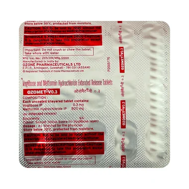 ozomet v 500mg/0.3mg tablet Allopathy (Metformin (500mg)) - Uses in Hindi, Side Effects, Substitutes & Price in India