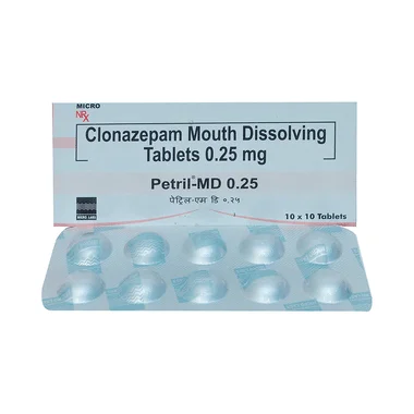 petril-md 0.25 tablet Allopathy (Clonazepam (0.25mg)) - Uses in Hindi, Side Effects, Substitutes & Price in India