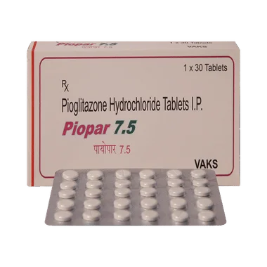 piopar 7.5 tablet Allopathy (Pioglitazone (7.5mg)) - Uses in Hindi, Side Effects, Substitutes & Price in India