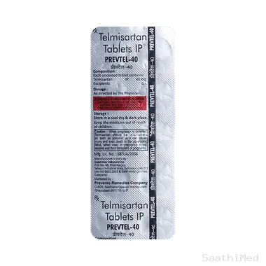 prevtel 40 tablet Allopathy (Telmisartan (40mg)) - Uses in Hindi, Side Effects, Substitutes & Price in India