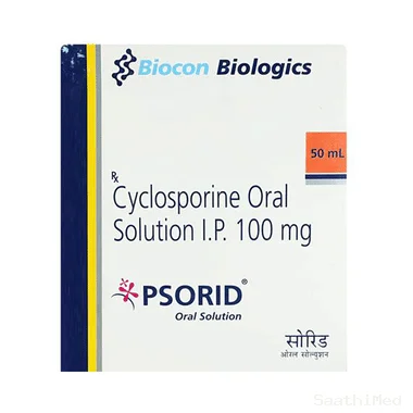 psorid 100mg oral solution Allopathy (Ciclosporin (100mg)) - Uses in Hindi, Side Effects, Substitutes & Price in India