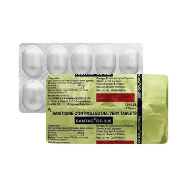 rantac od 300 tablet cr Allopathy (Ranitidine (300mg)) - Uses in Hindi, Side Effects, Substitutes & Price in India