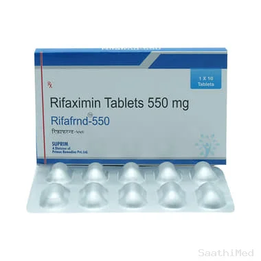 Rifafrnd 550mg Tablet Allopathy (Rifaximin (550mg)) - Uses in Hindi, Side Effects, Substitutes & Price in India