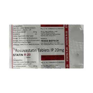 statin r 20 tablet Allopathy (Rosuvastatin (20mg)) - Uses in Hindi, Side Effects, Substitutes & Price in India