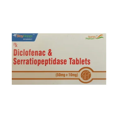 stayhappi diclofenac+serratiopeptidase 50mg/10mg tablet Allopathy (Diclofenac (50mg)) - Uses in Hindi, Side Effects, Substitutes & Price in India