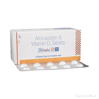 storvas d 10 tablet Allopathy (Atorvastatin (10mg)) - Uses in Hindi, Side Effects, Substitutes & Price in India
