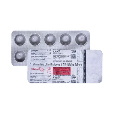 telkonol trio 40mg/10mg/12.5mg tablet Allopathy (Telmisartan (40mg)) - Uses in Hindi, Side Effects, Substitutes & Price in India