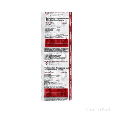 telmipil trio 40mg/10mg/12.5mg tablet Allopathy (Telmisartan (40mg)) - Uses in Hindi, Side Effects, Substitutes & Price in India