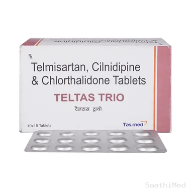 teltas trio 40mg/10mg/6.5mg tablet Allopathy (Telmisartan (40mg)) - Uses in Hindi, Side Effects, Substitutes & Price in India